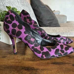 BETSEY JOHNSON Purple Cowhide Leopard Pumps/heels